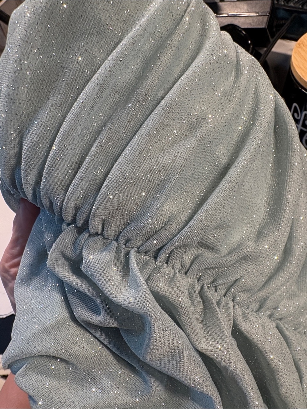 Jump Shimmery Mint Ruched Mini Dress with Ruffle Hem - Picture 2 of 8